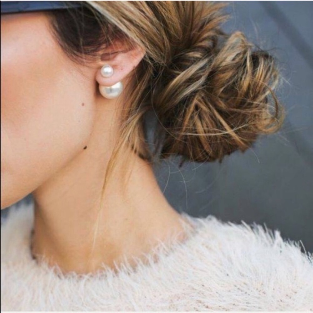 New! Double Faux Pearl Stud Earrings